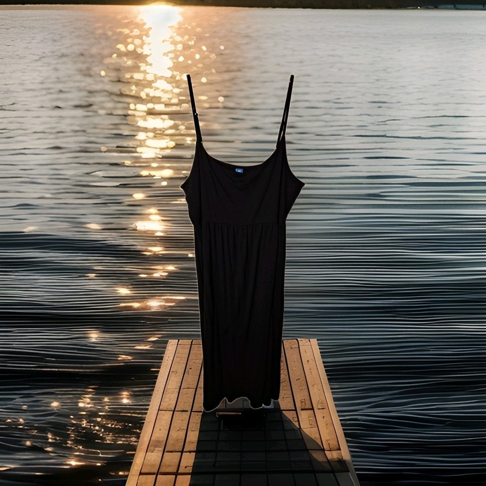 Old‎ Navy Black Stretchy womens 2Xl Adjustable Spaghetti  Straps Long Dress  143